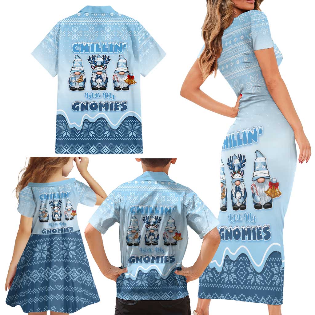 Chillin With My Gnomies Family Matching Short Sleeve Bodycon Dress and Hawaiian Shirt Merry Christmas - Wonder Print Shop