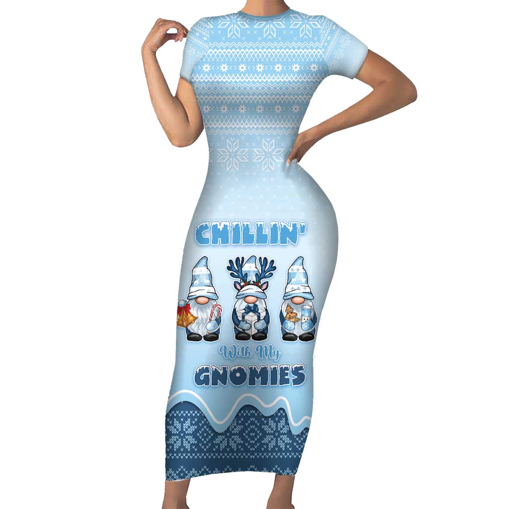Chillin With My Gnomies Family Matching Short Sleeve Bodycon Dress and Hawaiian Shirt Merry Christmas - Wonder Print Shop