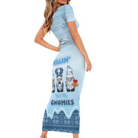 Chillin With My Gnomies Family Matching Short Sleeve Bodycon Dress and Hawaiian Shirt Merry Christmas - Wonder Print Shop