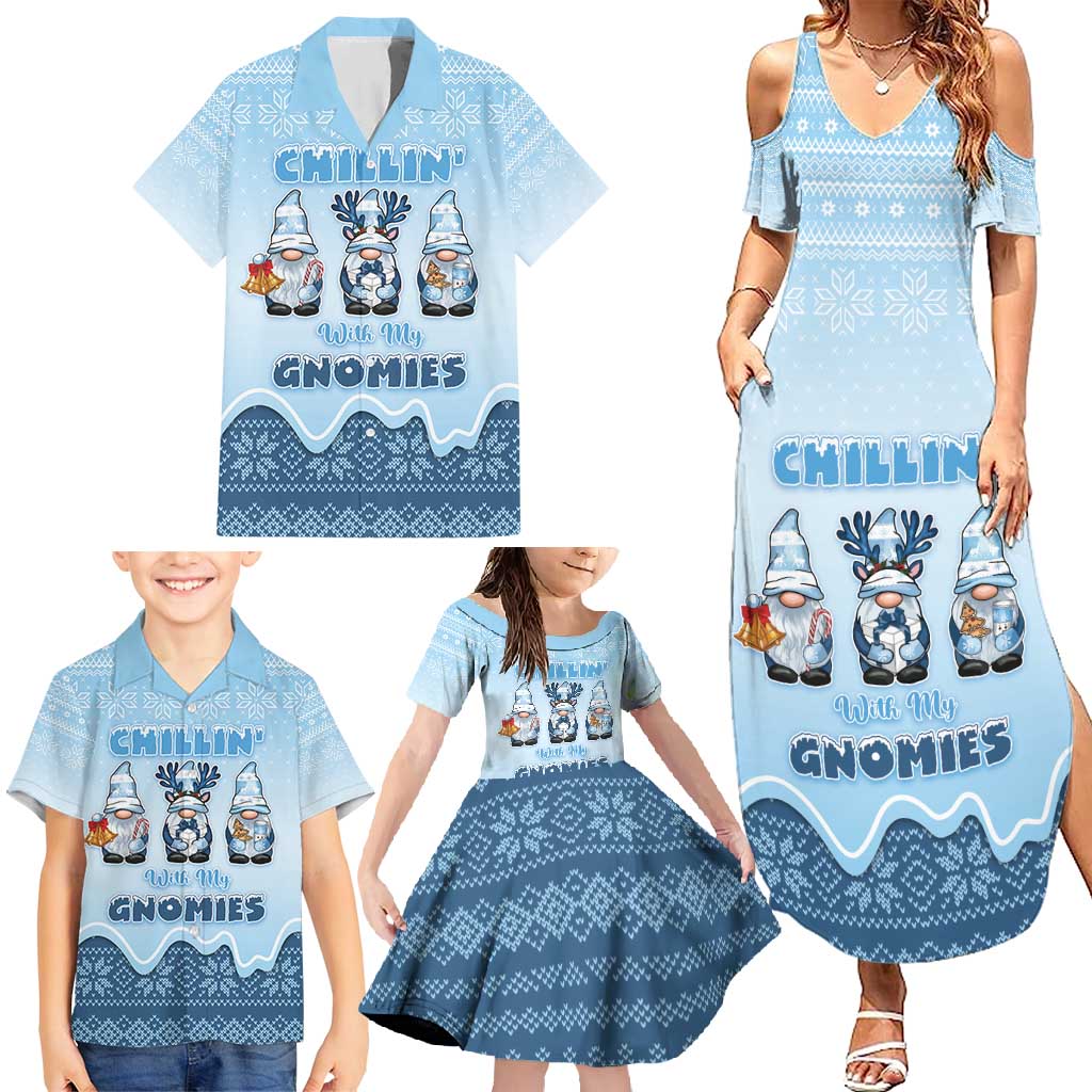 Chillin With My Gnomies Family Matching Summer Maxi Dress and Hawaiian Shirt Merry Christmas - Wonder Print Shop
