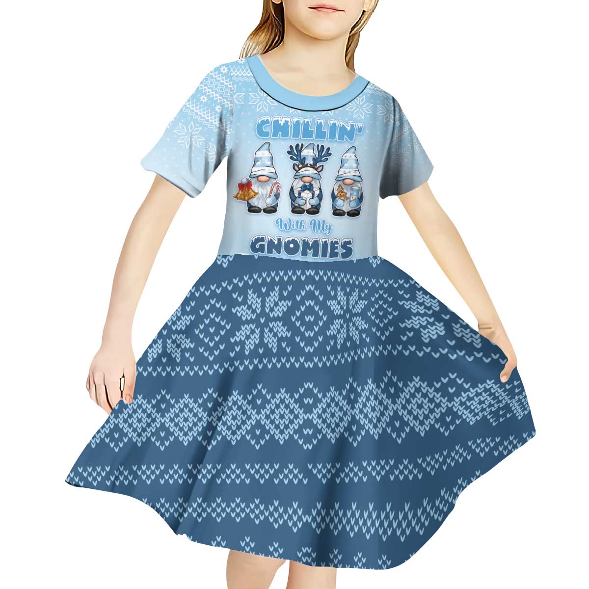 Chillin With My Gnomies Kid Short Sleeve Dress Merry Christmas - Wonder Print Shop