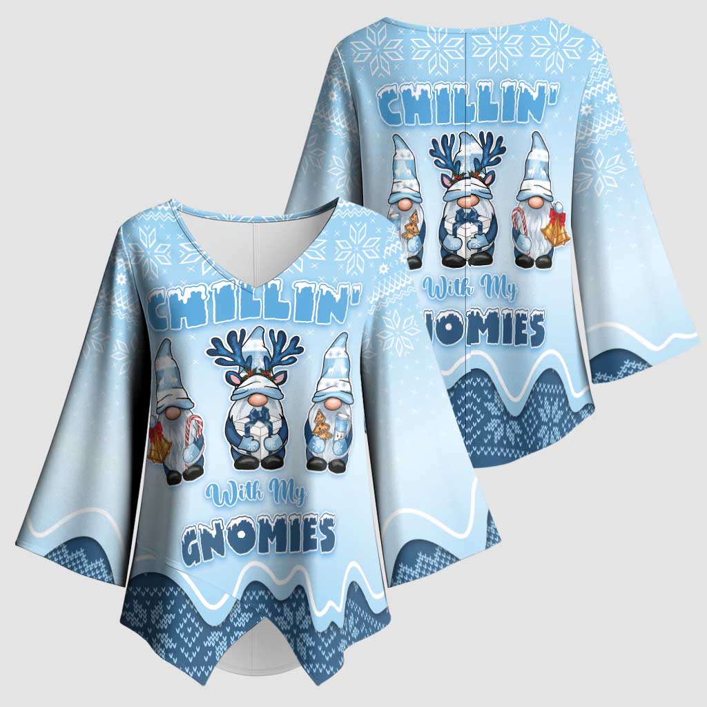 Chillin With My Gnomies Kimono Sleeve Blouse Merry Christmas - Wonder Print Shop