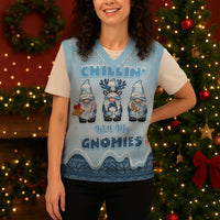 Chillin With My Gnomies Christmas Knitted V-Neck Vest Merry Christmas - Wonder Print Shop
