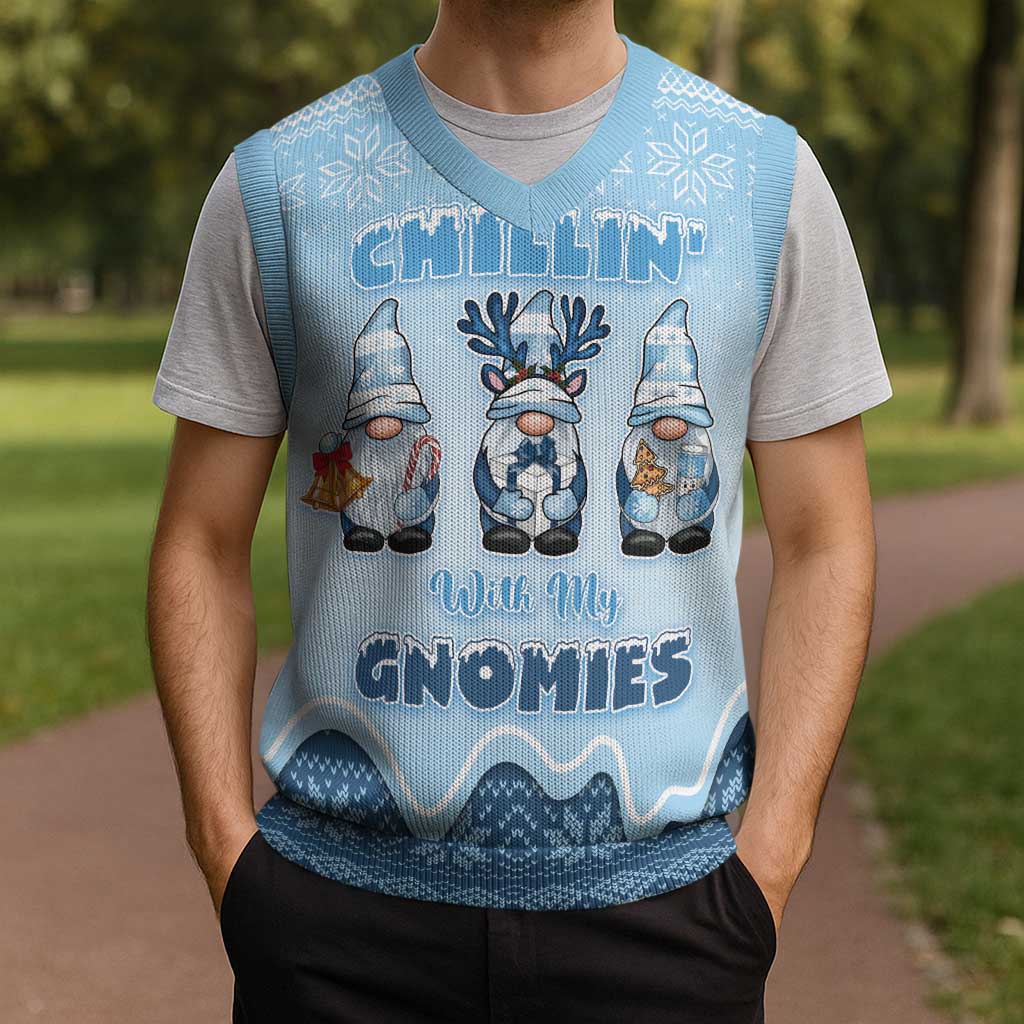 Chillin With My Gnomies Christmas Knitted V-Neck Vest Merry Christmas - Wonder Print Shop