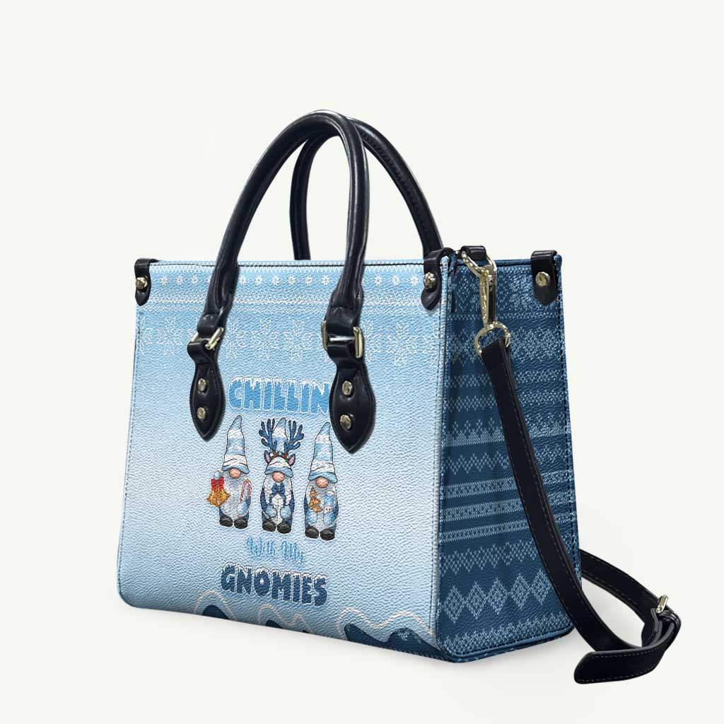 Chillin With My Gnomies Leather Bag Merry Christmas - Wonder Print Shop