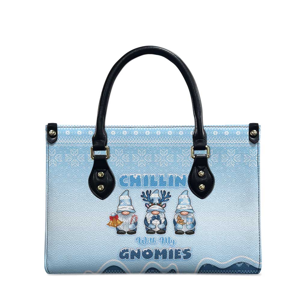 Chillin With My Gnomies Leather Bag Merry Christmas - Wonder Print Shop