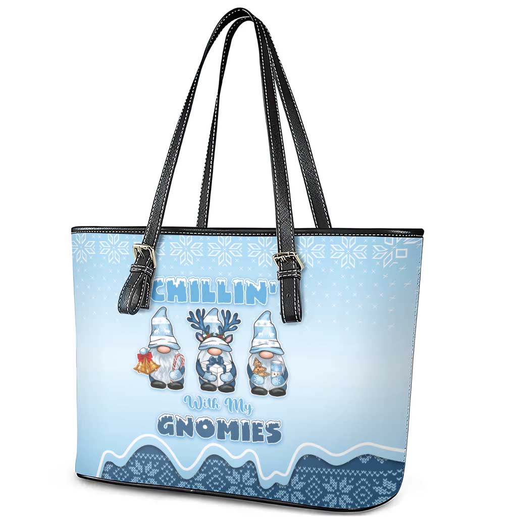 Chillin With My Gnomies Leather Tote Bag Merry Christmas - Wonder Print Shop