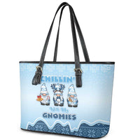 Chillin With My Gnomies Leather Tote Bag Merry Christmas - Wonder Print Shop