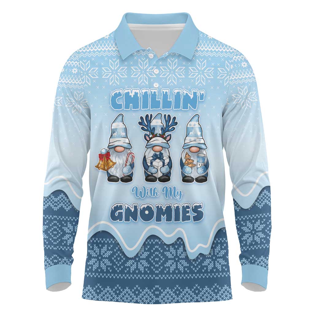 Chillin With My Gnomies Long Sleeve Polo Shirt Merry Christmas - Wonder Print Shop