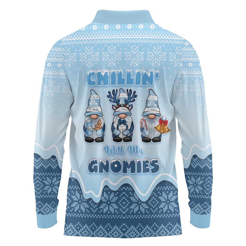 Chillin With My Gnomies Long Sleeve Polo Shirt Merry Christmas - Wonder Print Shop