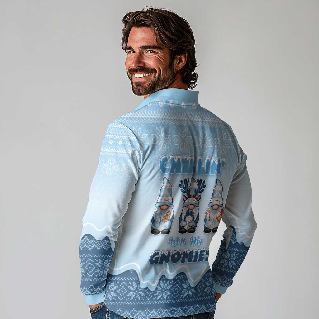 Chillin With My Gnomies Long Sleeve Polo Shirt Merry Christmas - Wonder Print Shop