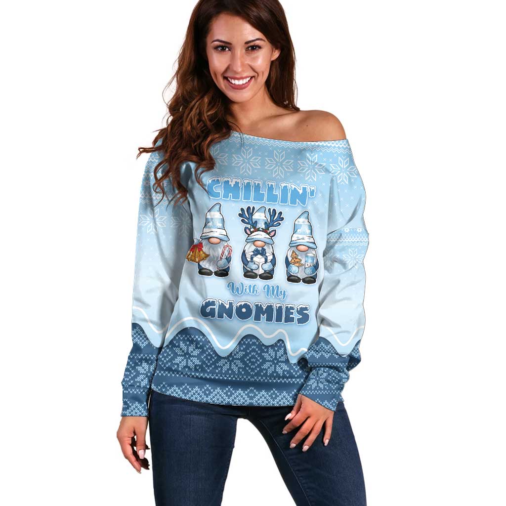 Chillin With My Gnomies Off Shoulder Sweater Merry Christmas - Wonder Print Shop
