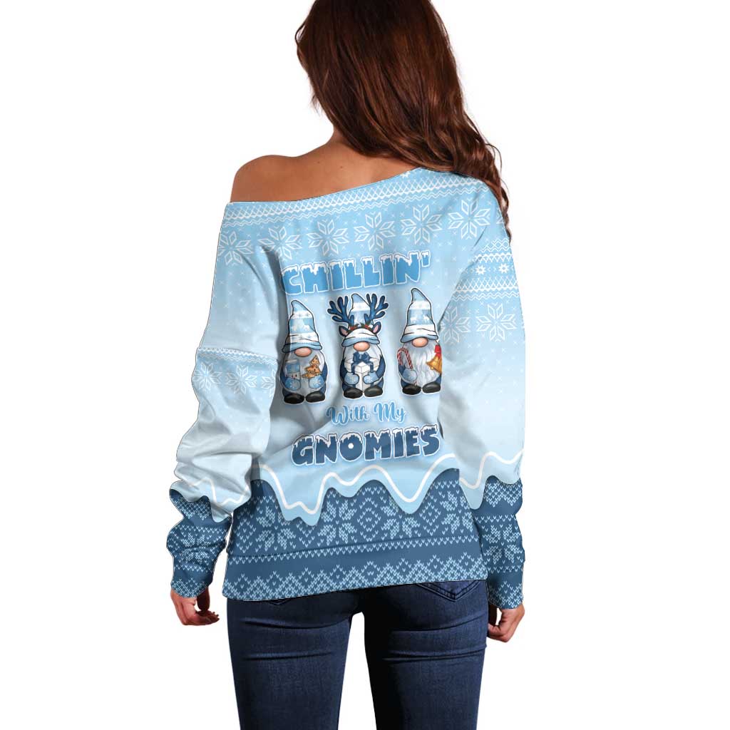 Chillin With My Gnomies Off Shoulder Sweater Merry Christmas - Wonder Print Shop
