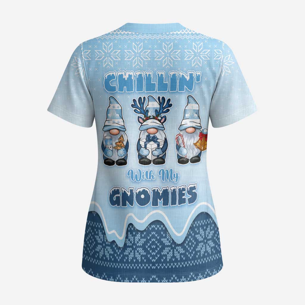 Chillin With My Gnomies Scrub Top Merry Christmas - Wonder Print Shop