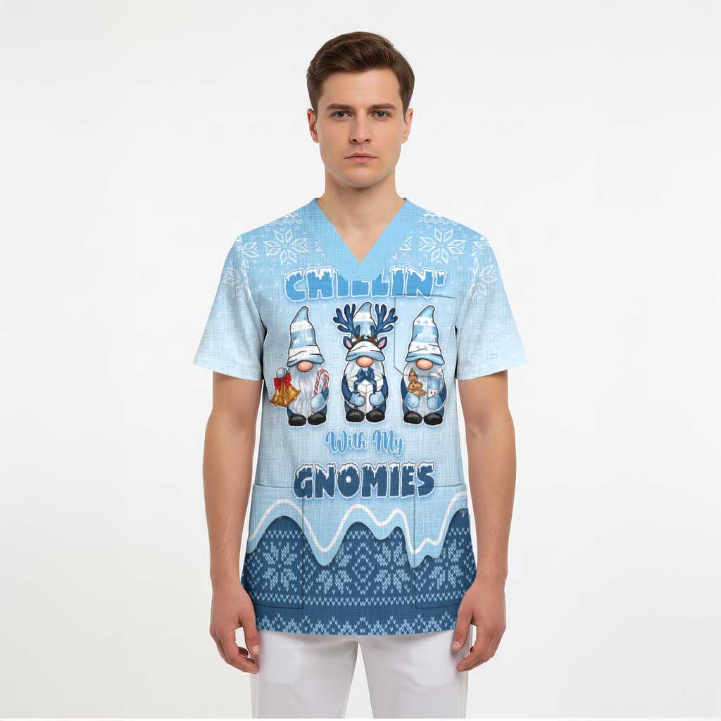 Chillin With My Gnomies Scrub Top Merry Christmas - Wonder Print Shop
