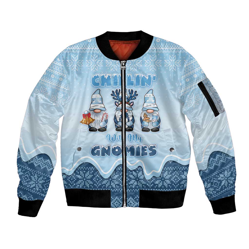 Chillin With My Gnomies Sleeve Zip Bomber Jacket Merry Christmas - Wonder Print Shop