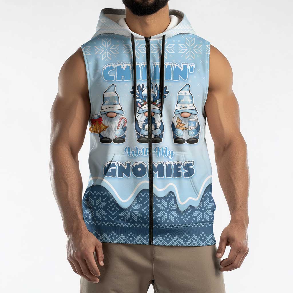 Chillin With My Gnomies Sleeveless Zip Hoodie Merry Christmas - Wonder Print Shop