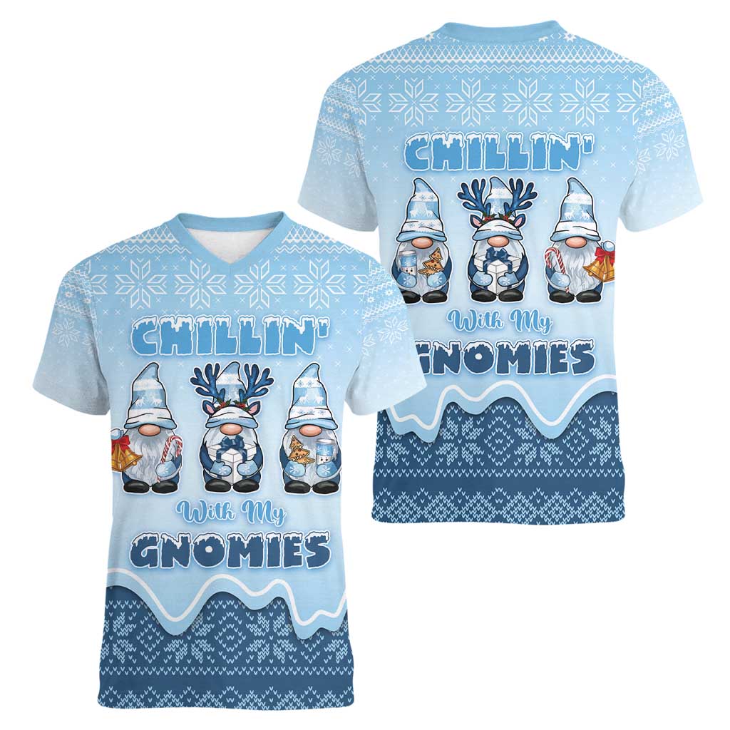 Chillin With My Gnomies Women V-Neck T-Shirt Merry Christmas - Wonder Print Shop