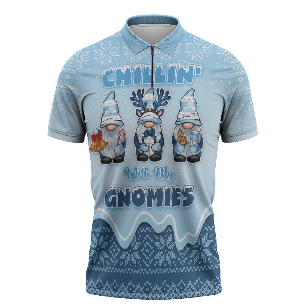 Chillin With My Gnomies Zipper Polo Shirt Merry Christmas - Wonder Print Shop