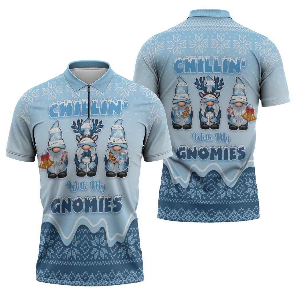 Chillin With My Gnomies Zipper Polo Shirt Merry Christmas - Wonder Print Shop