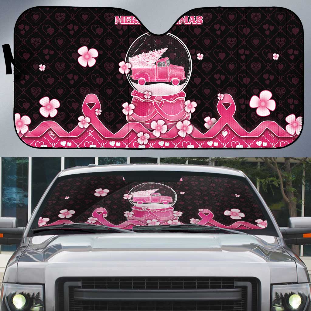 Breast Cancer Christmas Auto Sun Shade Merry Pinkmas - Wonder Print Shop