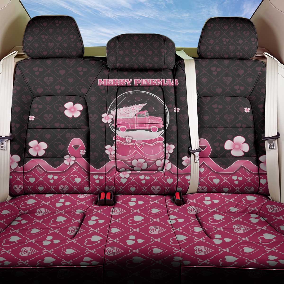Breast Cancer Christmas Back Car Seat Cover Merry Pinkmas - Wonder Print Shop
