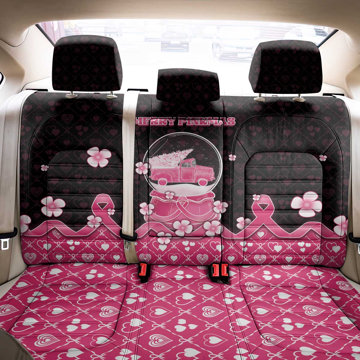 Breast Cancer Christmas Back Car Seat Cover Merry Pinkmas - Wonder Print Shop