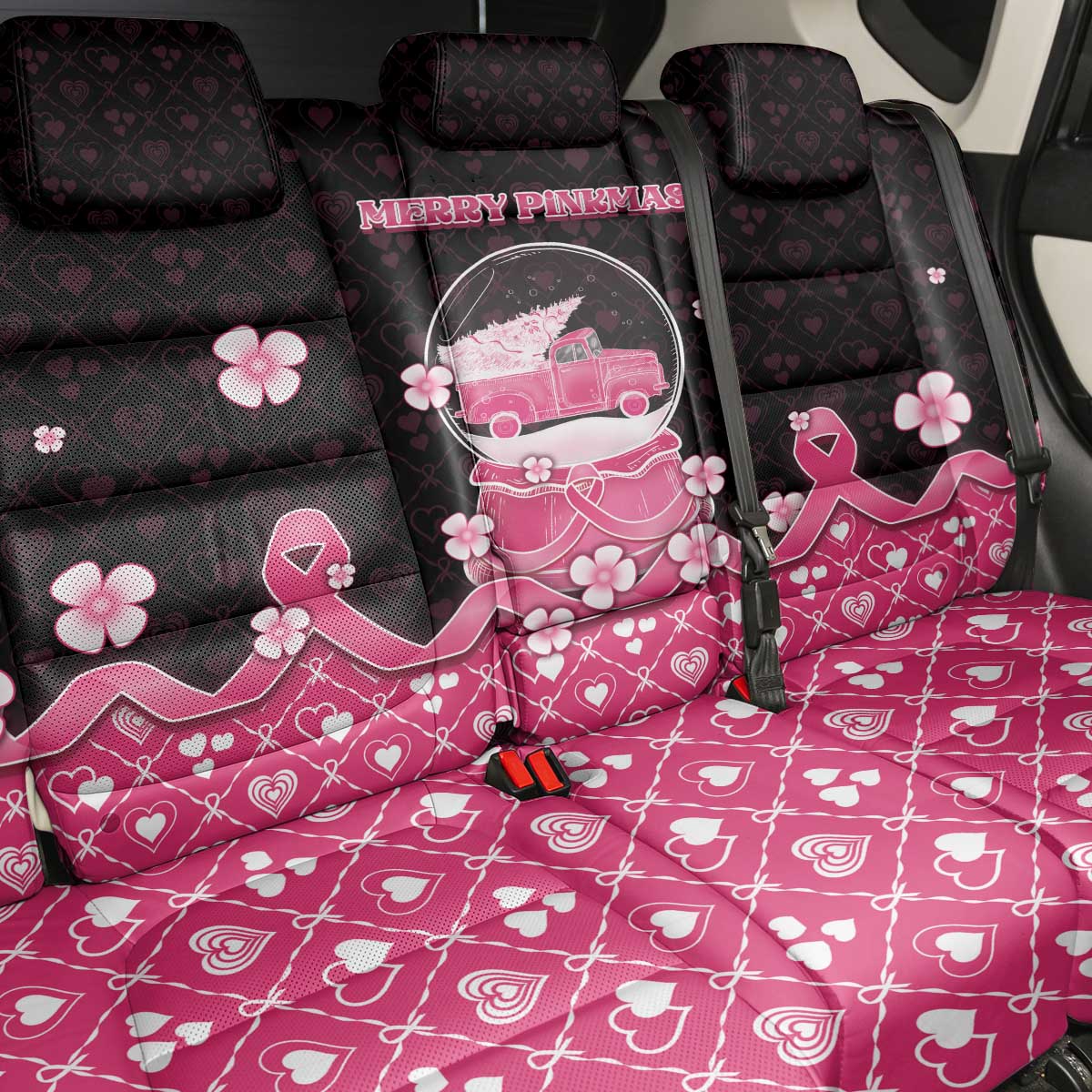 Breast Cancer Christmas Back Car Seat Cover Merry Pinkmas - Wonder Print Shop