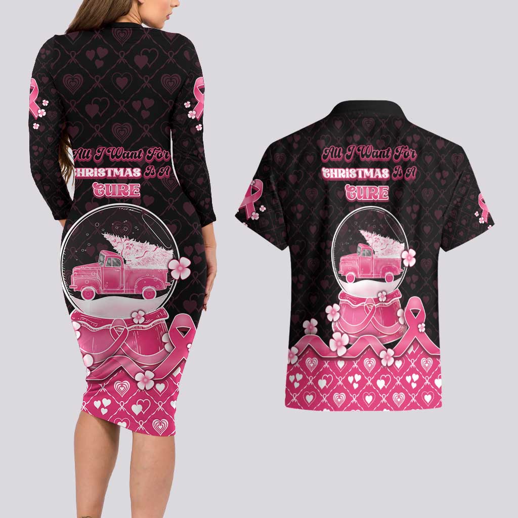 Breast Cancer Christmas Couples Matching Long Sleeve Bodycon Dress and Hawaiian Shirt Merry Pinkmas - Wonder Print Shop