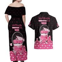 Breast Cancer Christmas Couples Matching Off Shoulder Maxi Dress and Hawaiian Shirt Merry Pinkmas - Wonder Print Shop