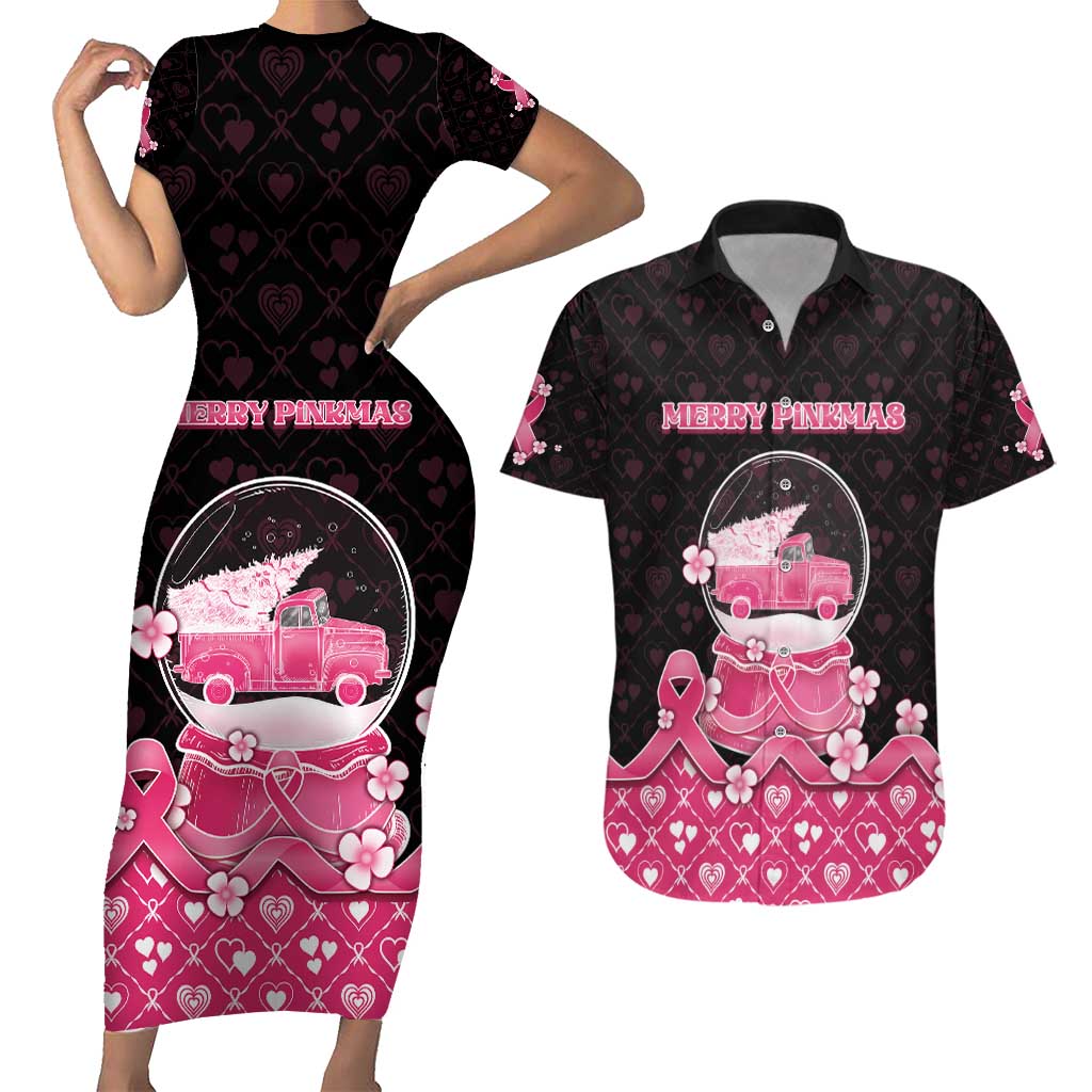 Breast Cancer Christmas Couples Matching Short Sleeve Bodycon Dress and Hawaiian Shirt Merry Pinkmas - Wonder Print Shop
