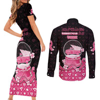 Breast Cancer Christmas Couples Matching Short Sleeve Bodycon Dress and Long Sleeve Button Shirt Merry Pinkmas - Wonder Print Shop