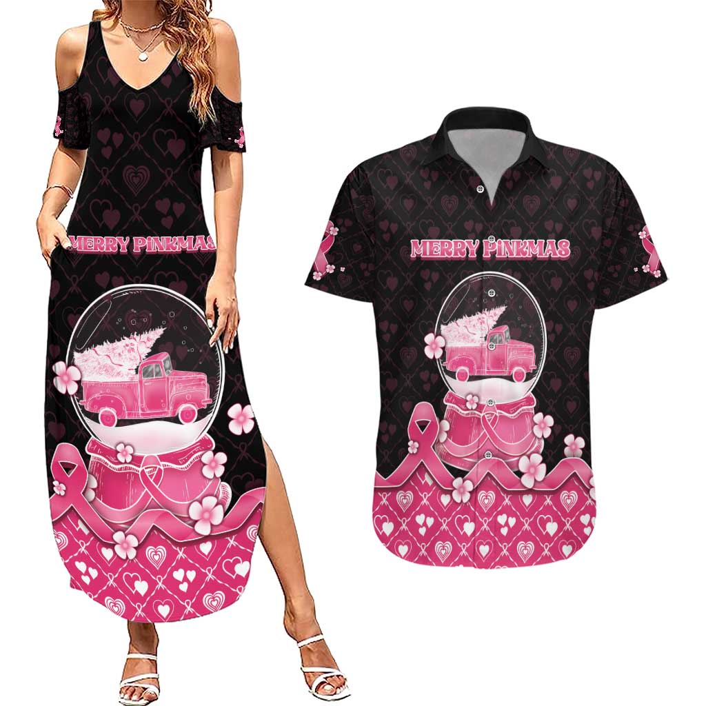 Breast Cancer Christmas Couples Matching Summer Maxi Dress and Hawaiian Shirt Merry Pinkmas - Wonder Print Shop