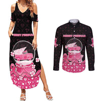 Breast Cancer Christmas Couples Matching Summer Maxi Dress and Long Sleeve Button Shirt Merry Pinkmas - Wonder Print Shop