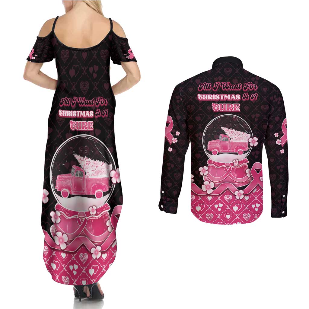 Breast Cancer Christmas Couples Matching Summer Maxi Dress and Long Sleeve Button Shirt Merry Pinkmas - Wonder Print Shop