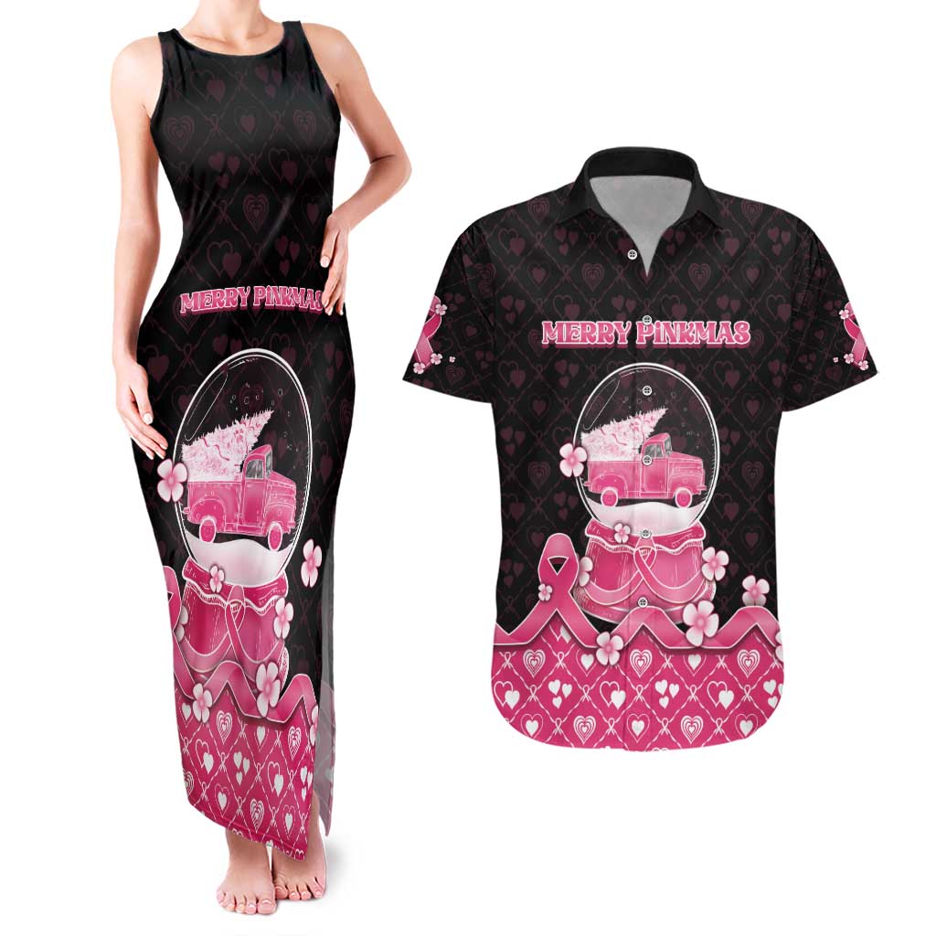 Breast Cancer Christmas Couples Matching Tank Maxi Dress and Hawaiian Shirt Merry Pinkmas - Wonder Print Shop