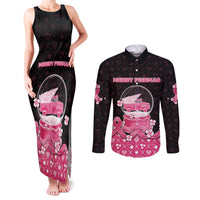 Breast Cancer Christmas Couples Matching Tank Maxi Dress and Long Sleeve Button Shirt Merry Pinkmas - Wonder Print Shop
