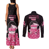 Breast Cancer Christmas Couples Matching Tank Maxi Dress and Long Sleeve Button Shirt Merry Pinkmas - Wonder Print Shop
