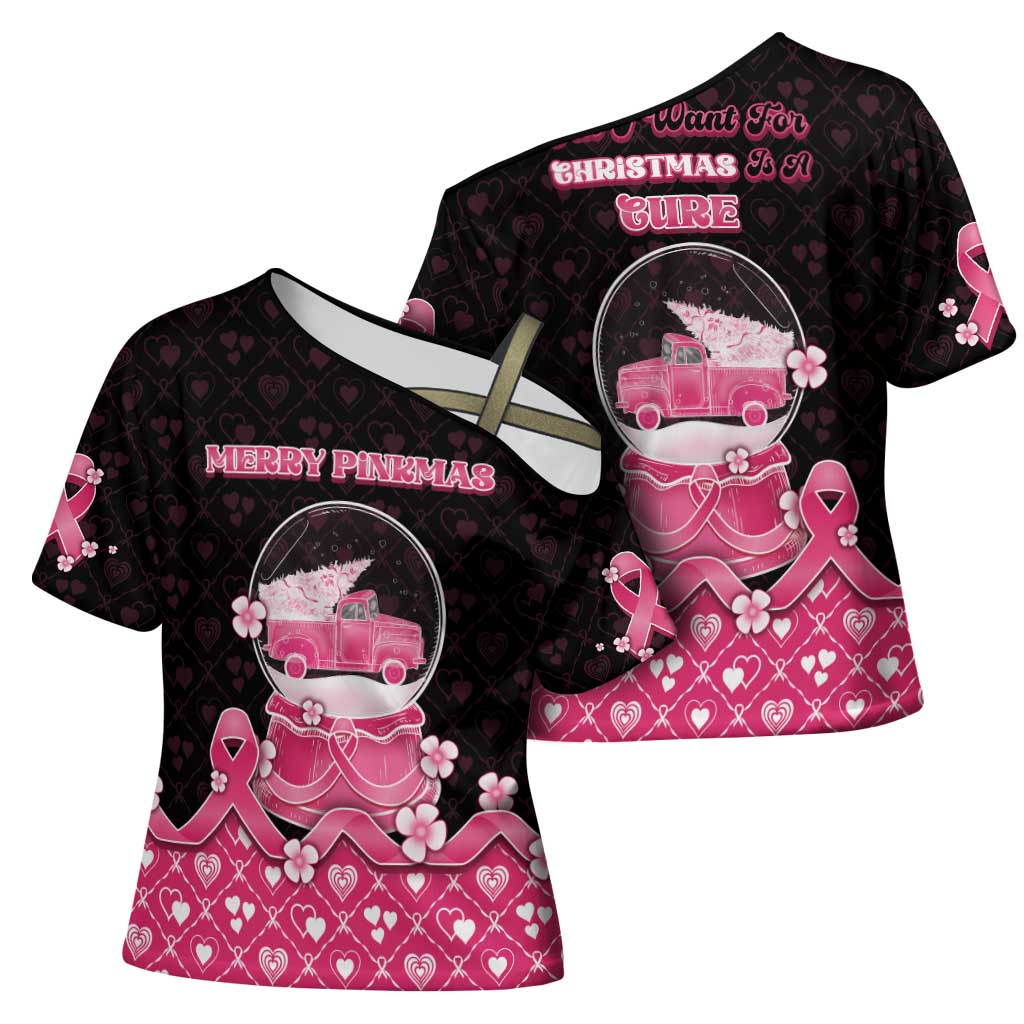 Breast Cancer Christmas Cross Shoulder Shirt Merry Pinkmas - Wonder Print Shop