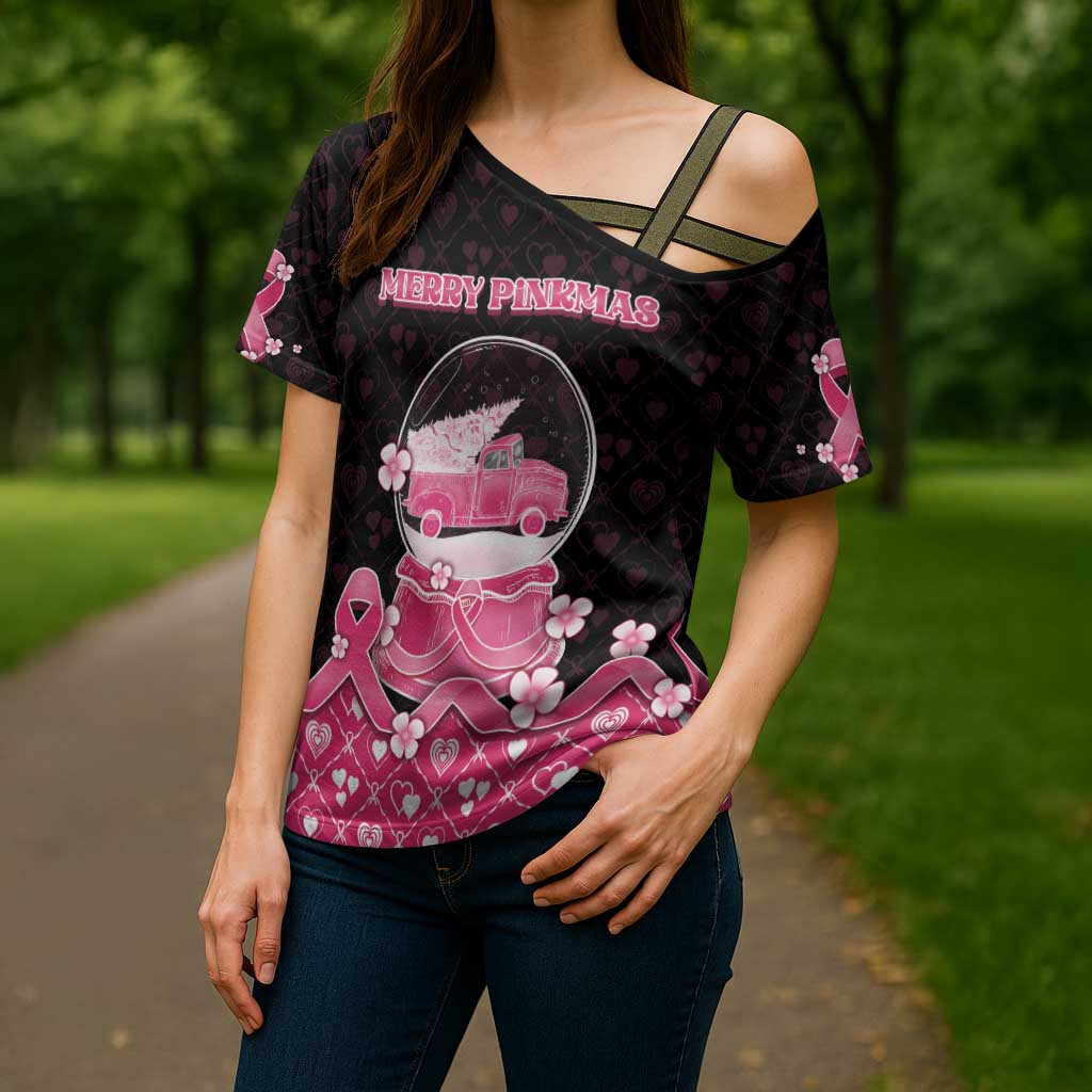 Breast Cancer Christmas Cross Shoulder Shirt Merry Pinkmas - Wonder Print Shop