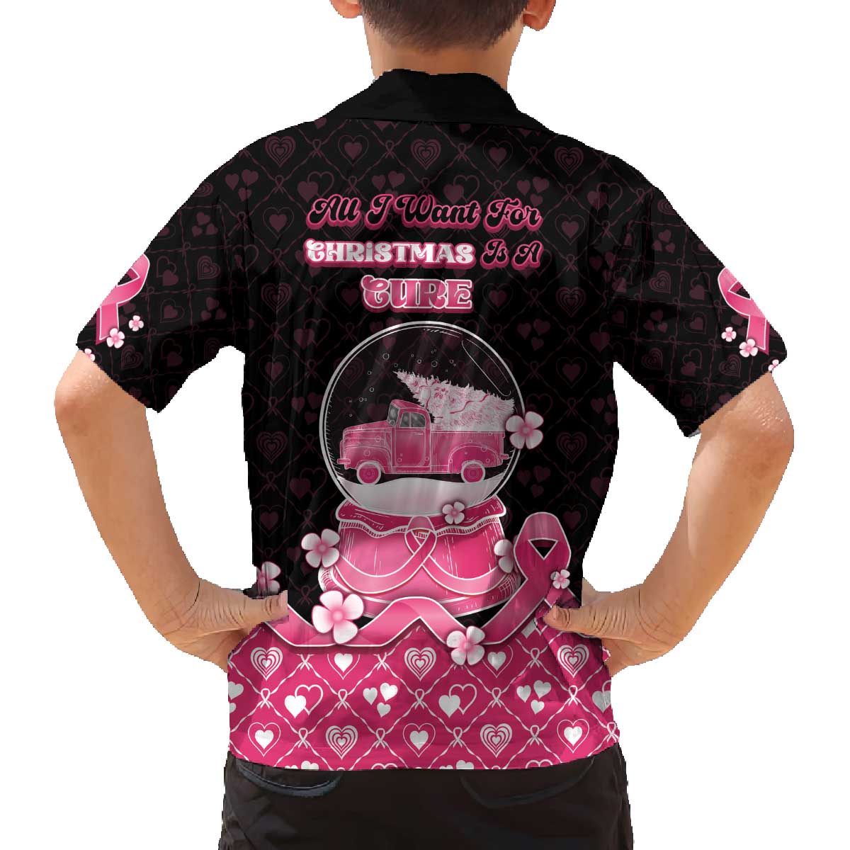 Breast Cancer Christmas Family Matching Off The Shoulder Long Sleeve Dress and Hawaiian Shirt Merry Pinkmas - Wonder Print Shop