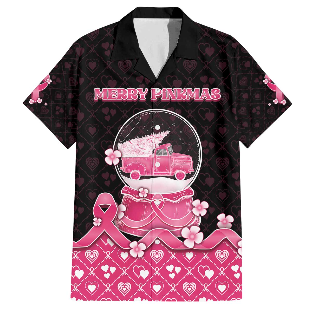 Breast Cancer Christmas Family Matching Off The Shoulder Long Sleeve Dress and Hawaiian Shirt Merry Pinkmas - Wonder Print Shop