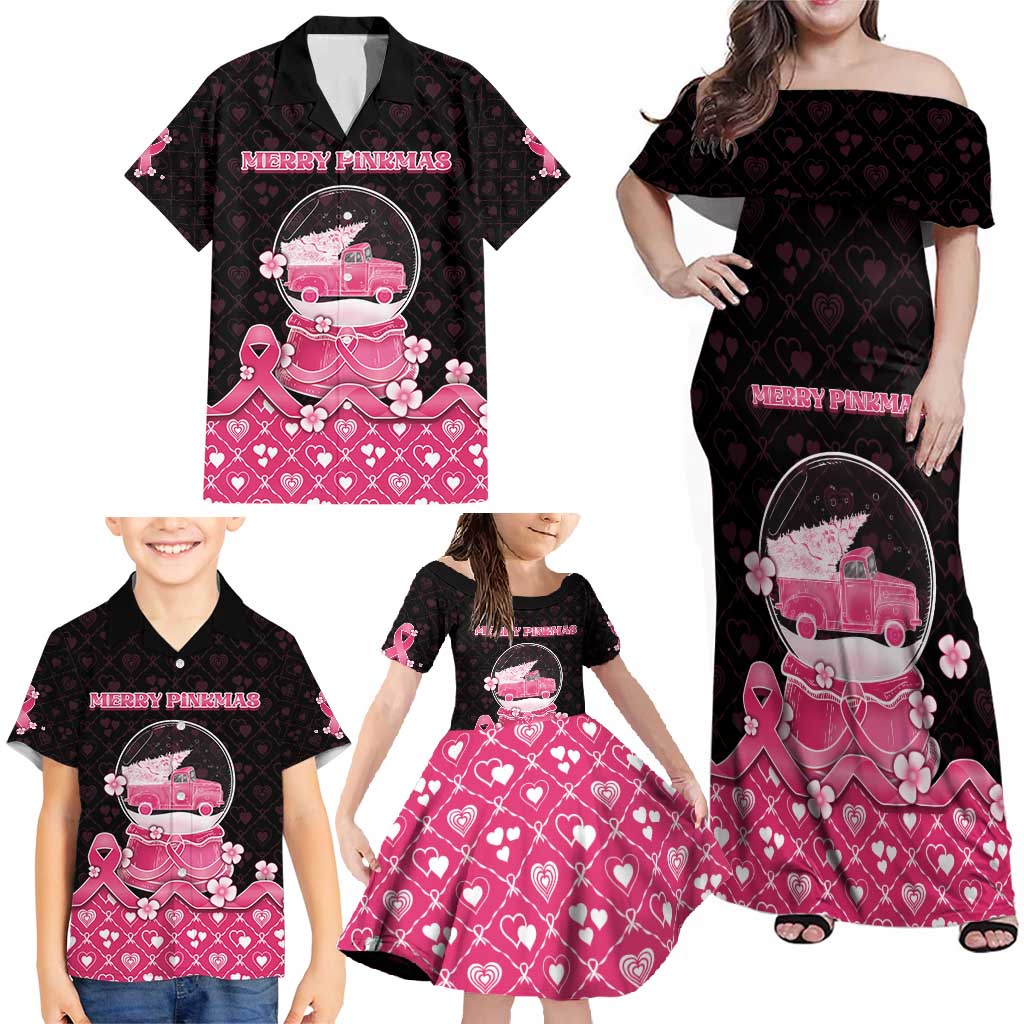 Breast Cancer Christmas Family Matching Off Shoulder Maxi Dress and Hawaiian Shirt Merry Pinkmas - Wonder Print Shop