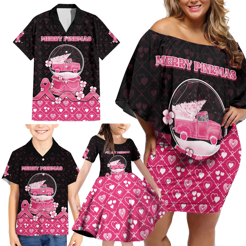 Breast Cancer Christmas Family Matching Off Shoulder Short Dress and Hawaiian Shirt Merry Pinkmas - Wonder Print Shop