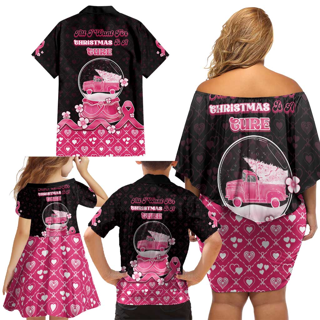 Breast Cancer Christmas Family Matching Off Shoulder Short Dress and Hawaiian Shirt Merry Pinkmas - Wonder Print Shop