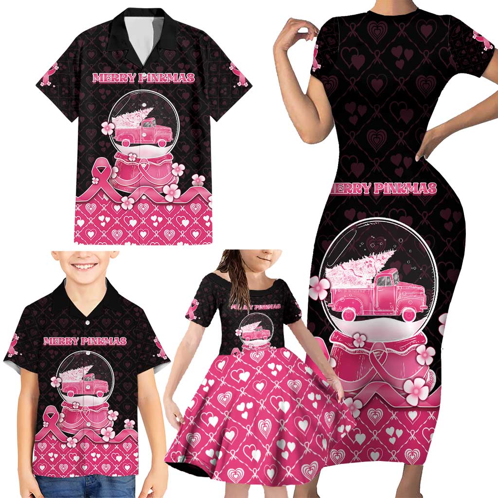 Breast Cancer Christmas Family Matching Short Sleeve Bodycon Dress and Hawaiian Shirt Merry Pinkmas - Wonder Print Shop