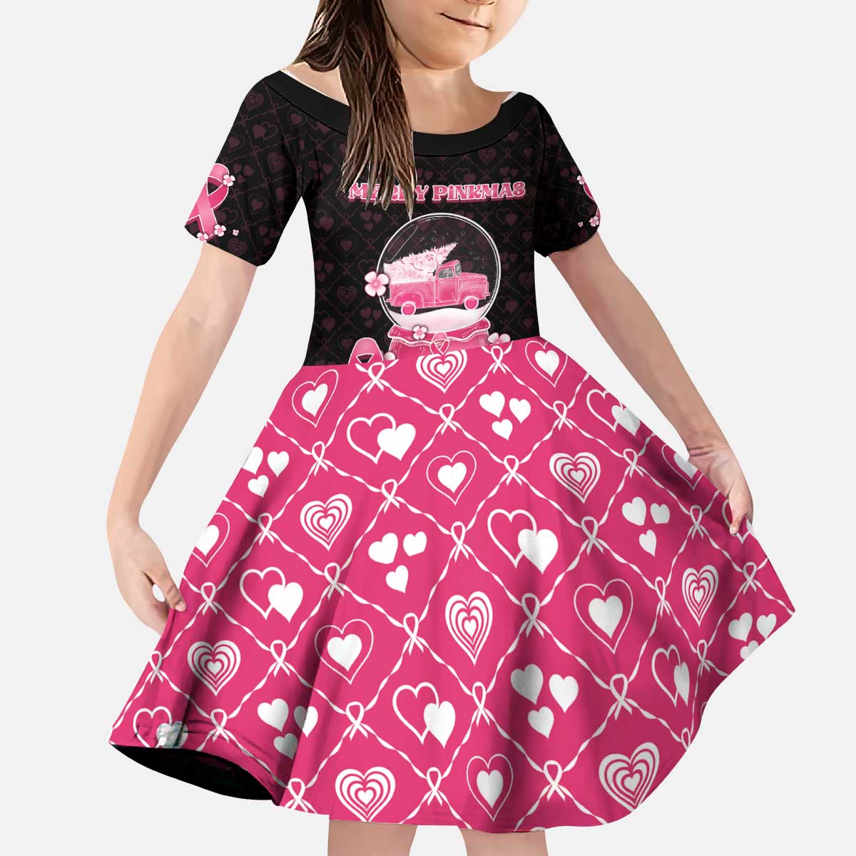 Breast Cancer Christmas Kid Short Sleeve Dress Merry Pinkmas - Wonder Print Shop