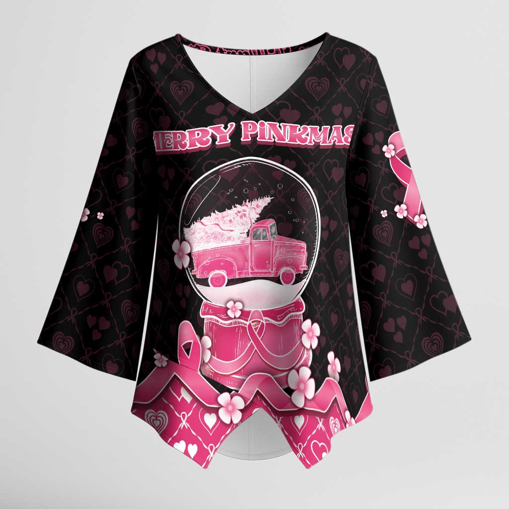 Breast Cancer Christmas Kimono Sleeve Blouse Merry Pinkmas - Wonder Print Shop