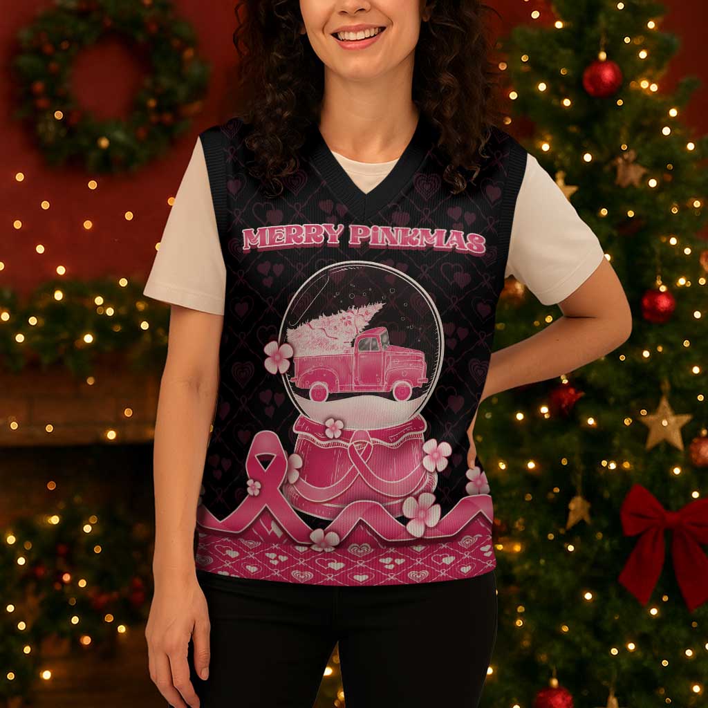 Breast Cancer Christmas Knitted V-Neck Vest Merry Pinkmas - Wonder Print Shop