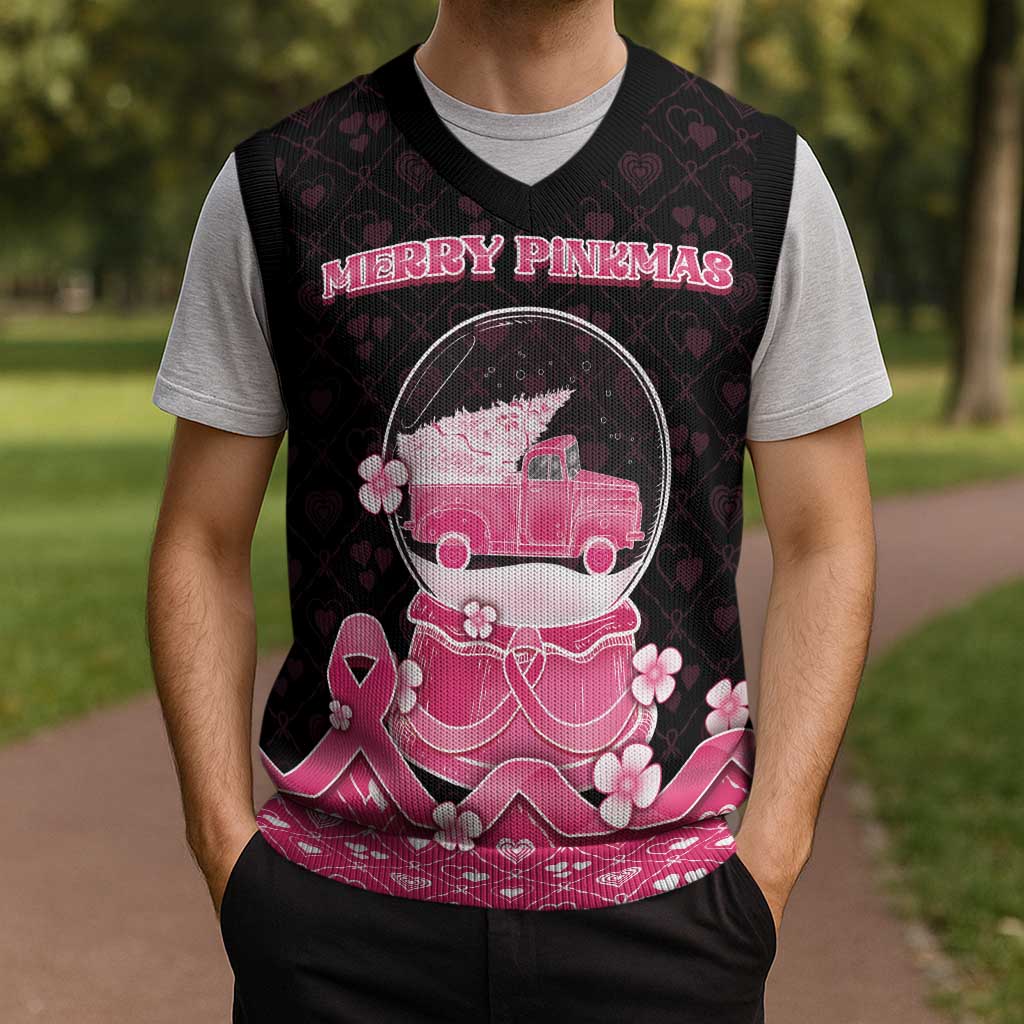 Breast Cancer Christmas Knitted V-Neck Vest Merry Pinkmas - Wonder Print Shop